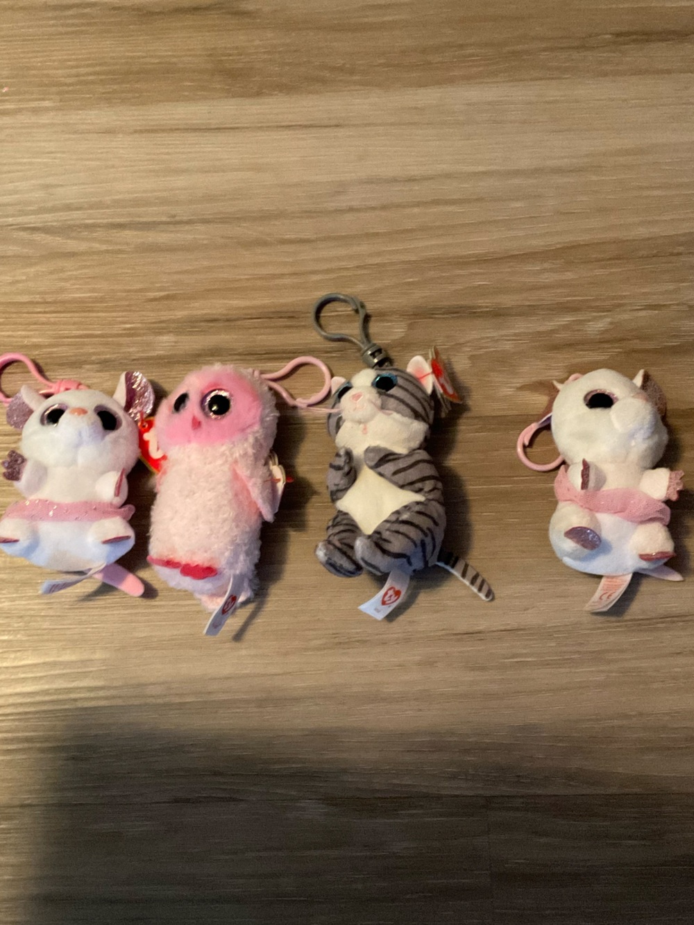 Ty Plush Keychain Set - Pink, Gray, White Small Pet Characters